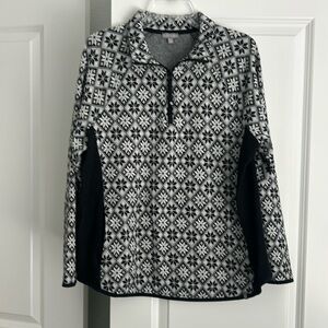 Half-Zip black & white pullover w/pockets, cotton, size XL,